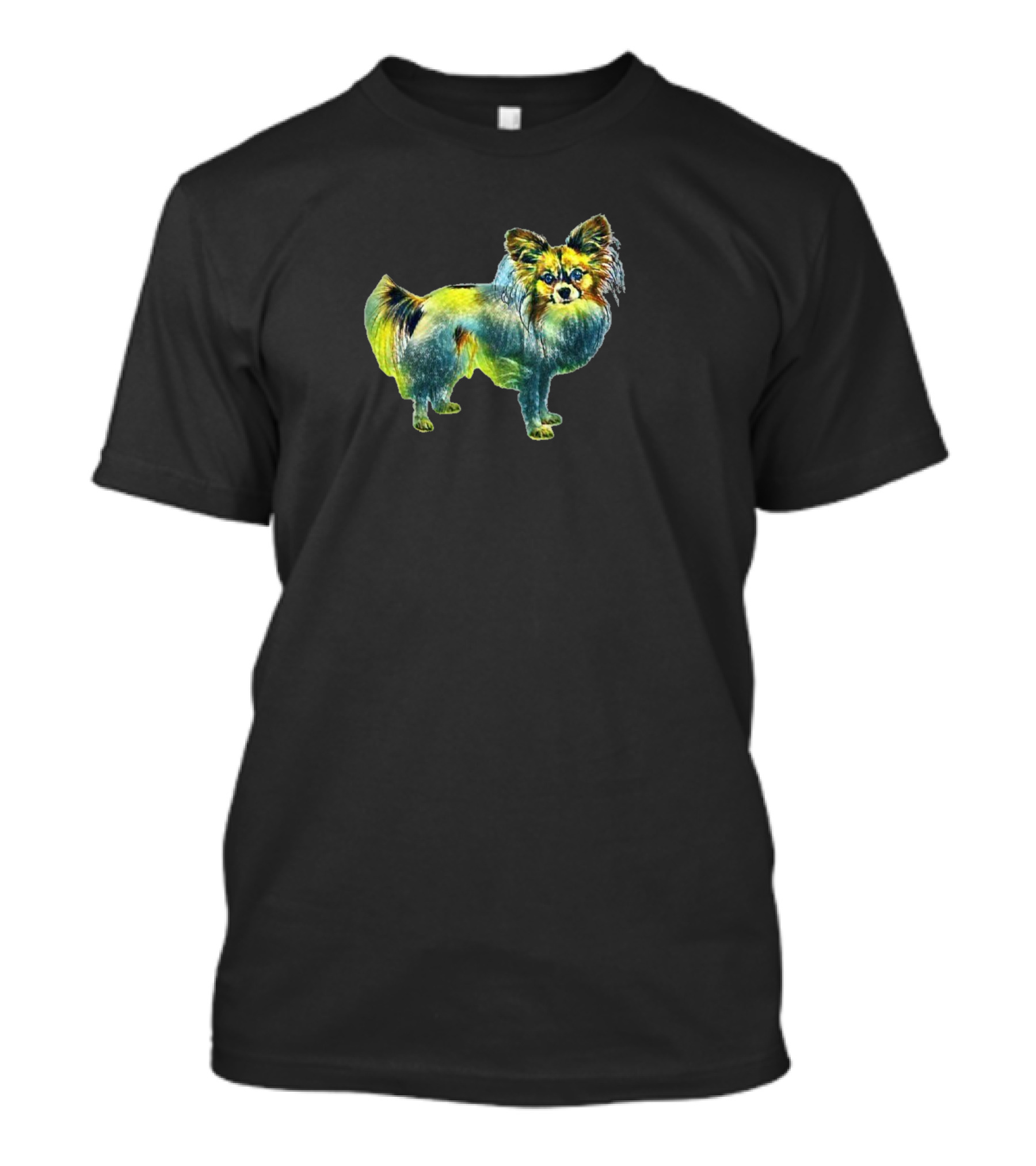 A Cute Papillon Dog Standing Colorful Watercolor T-Shirt