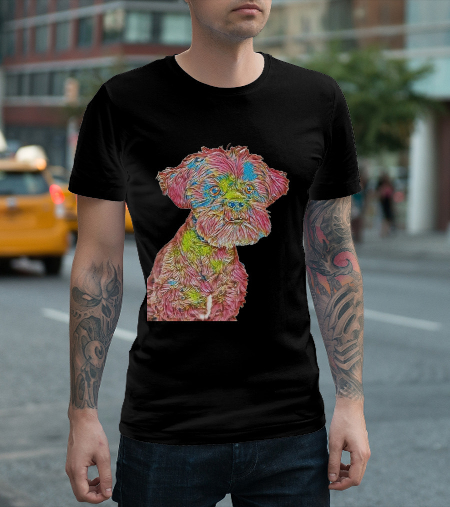 Cute Colorful Small Mixed Breed Dog Headshot T-Shirt