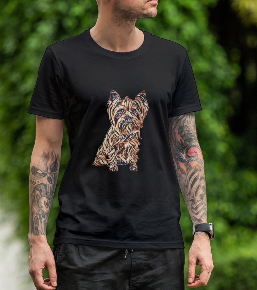 A Cute Yorkshire Terrier Dog Sitting And Looking Directly Into Your Eyes T-Shirt
