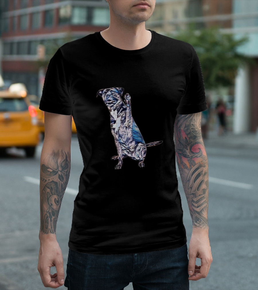 A Happy Large Brindle Color Dog Raising Paw T-Shirt