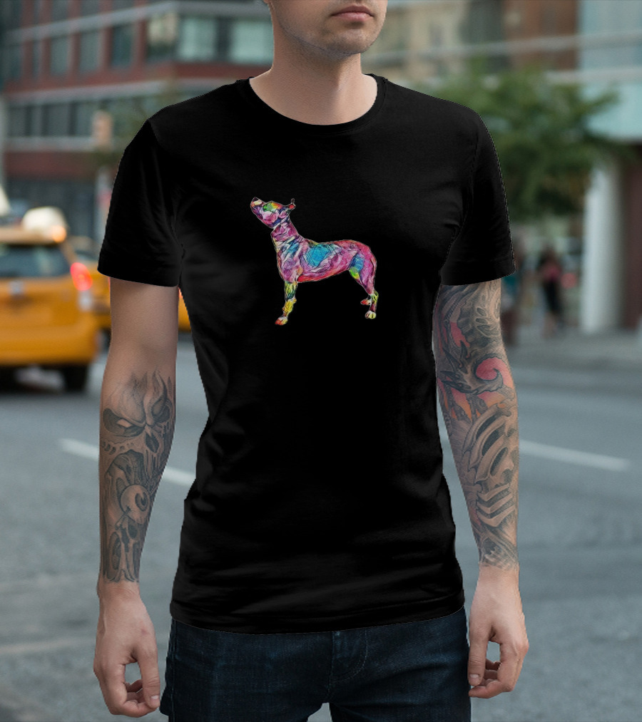 A Vibrant Multicolored Pit Bull Dog Standing T-Shirt