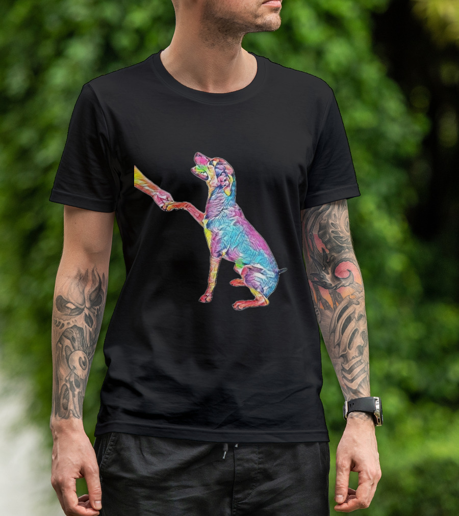 A Side View Of A Happy Mixed Dog Looking Up While Shaking Hands T-Shirt