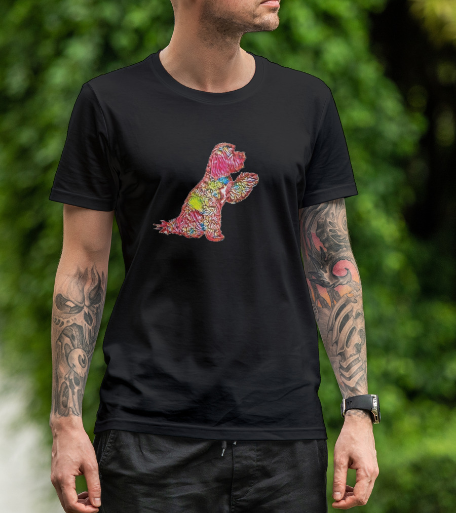 A Tibetan Terrier Dog Profile Multicolored Abstract T-Shirt