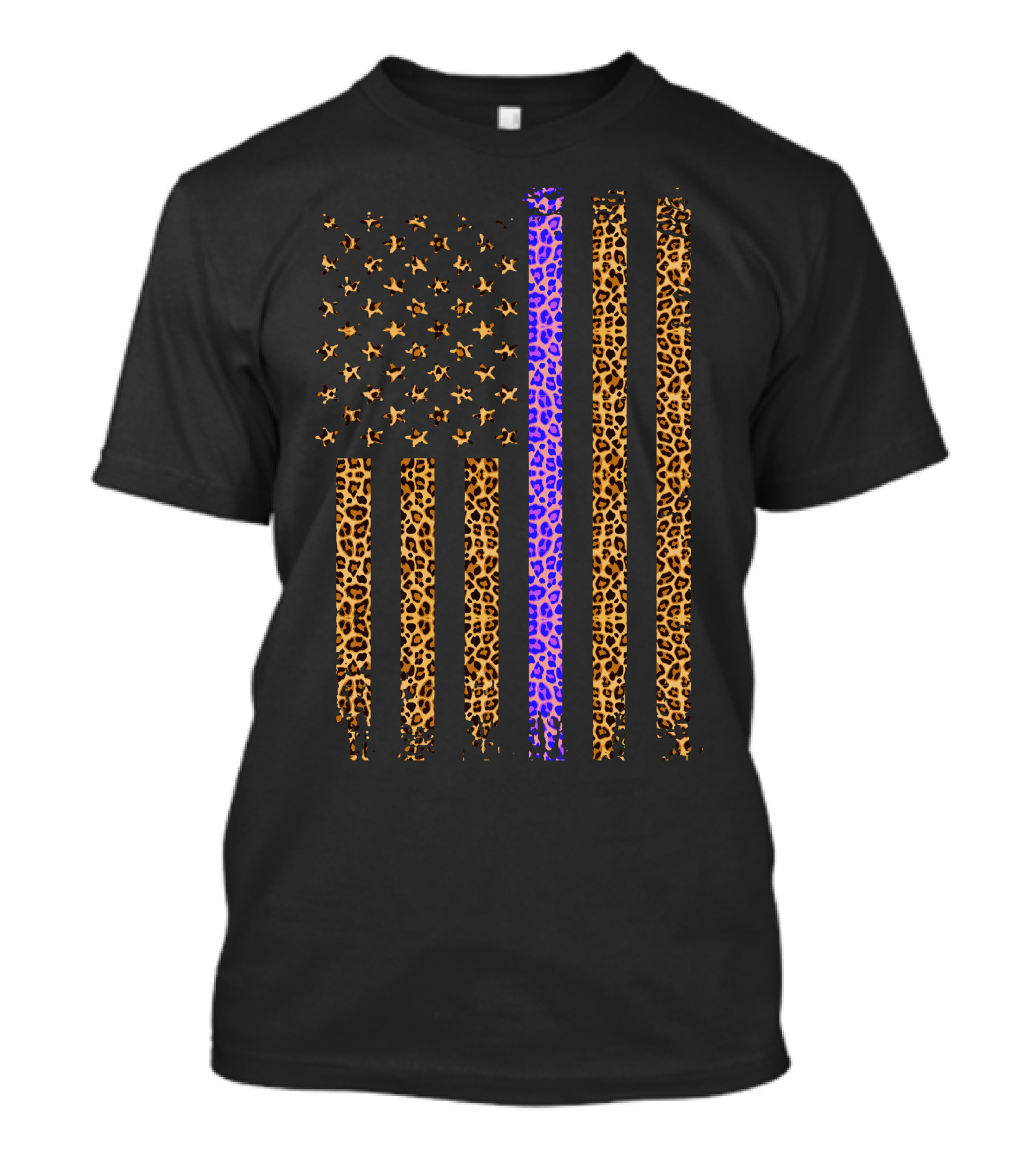 American Flag Thin Blue Line Leopard Print T-Shirt