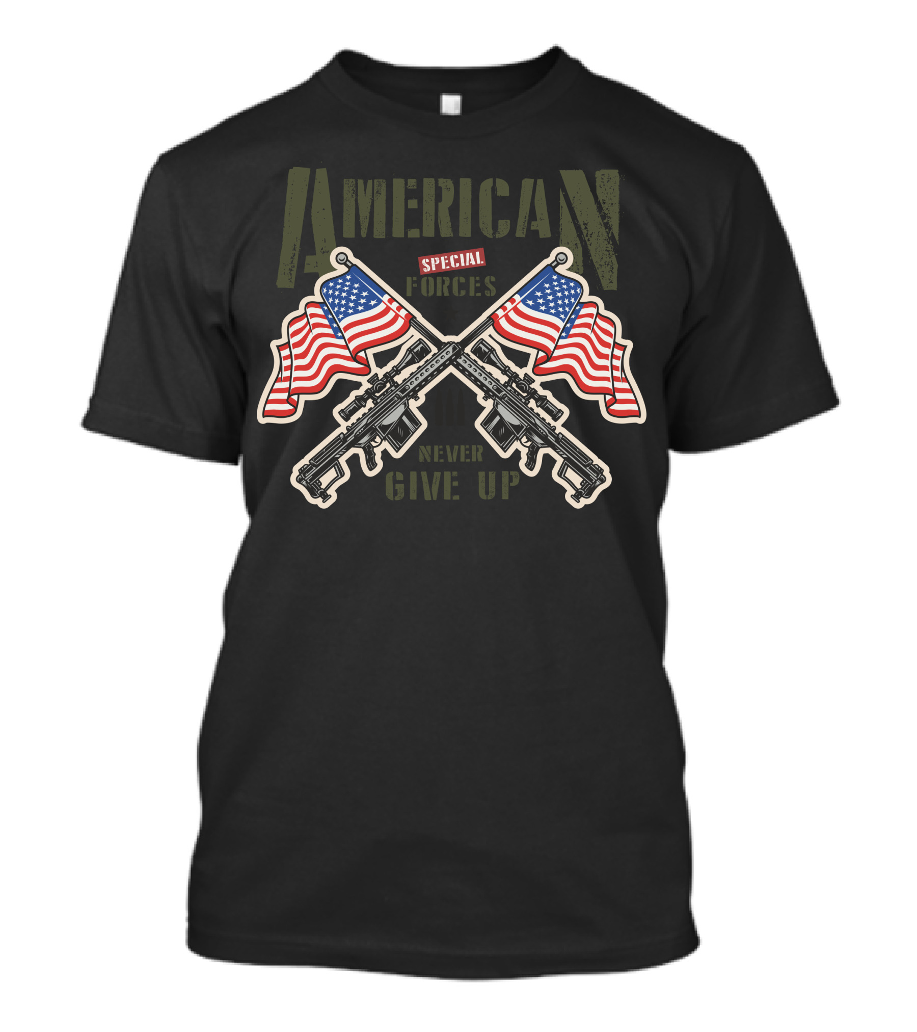 American Special Forces Never Give Up Flags And Rifles T-Shirt