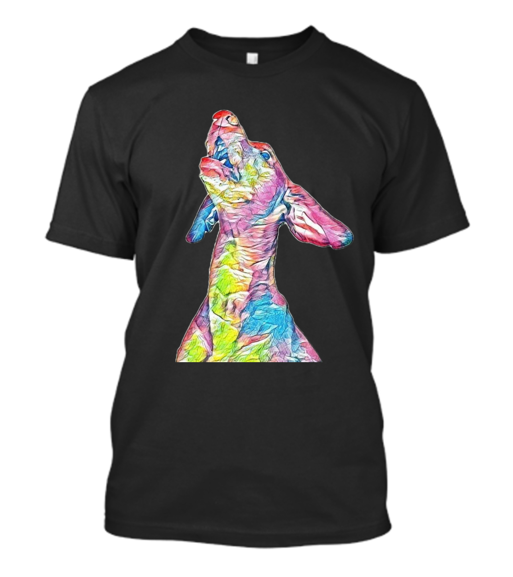 An Adult Vizsla Dog Looking Up Colorful Psychedelic T-Shirt