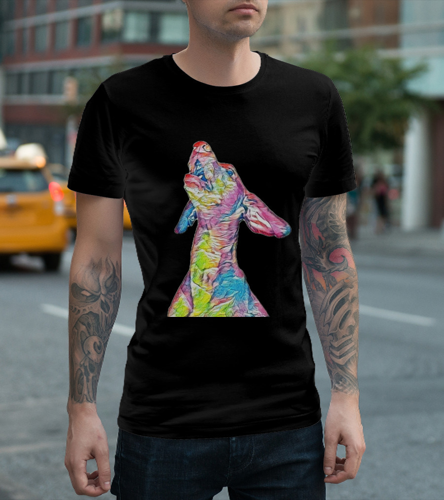 An Adult Vizsla Dog Looking Up Colorful Psychedelic T-Shirt