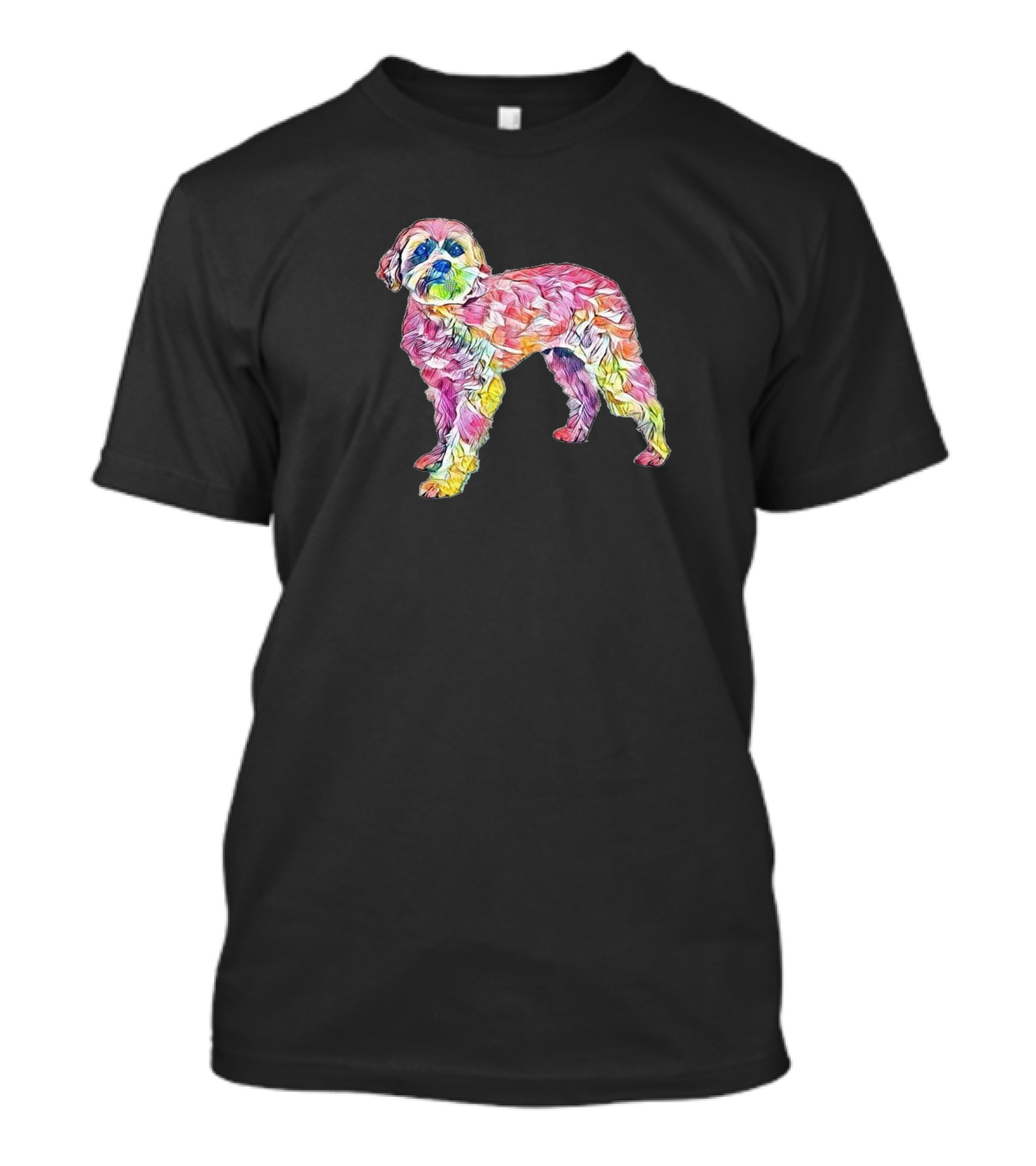 An Alert And Attentive Maltese In Vibrant Multicolored T-Shirt