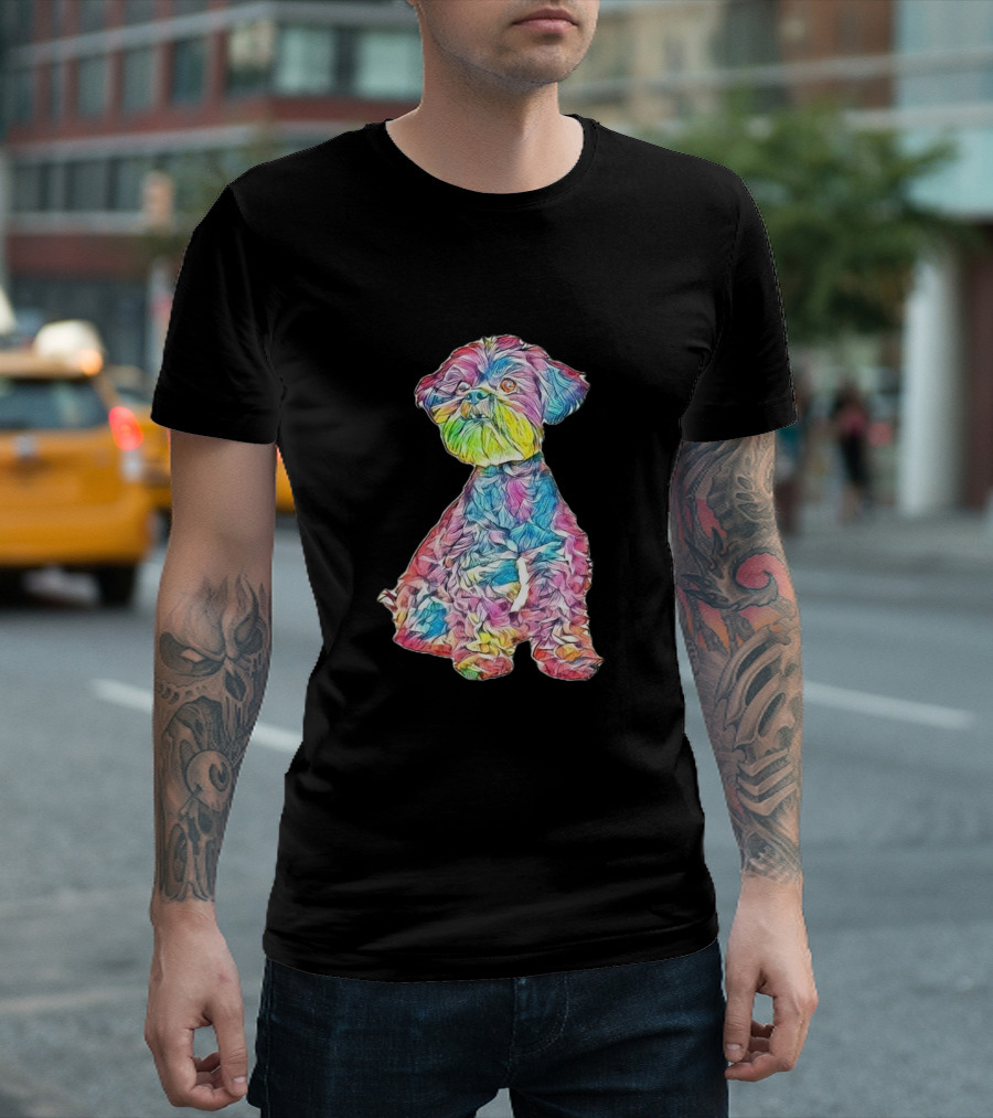 An Inquisitive Mixed Breed Abstract Multicolor Dog T-Shirt