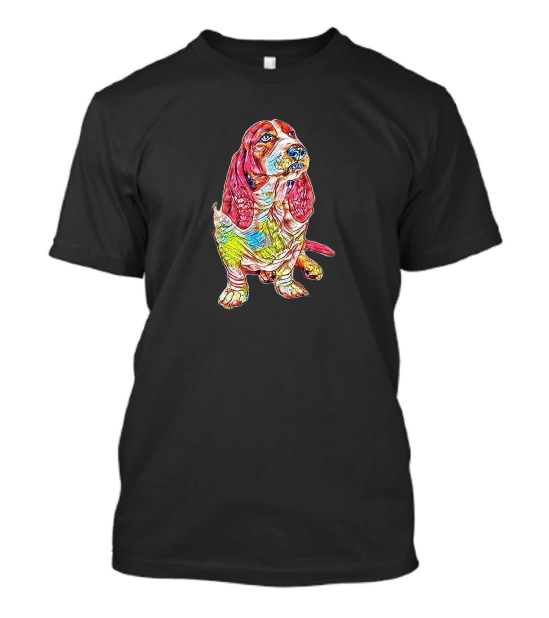 An Upset Basset Hound Dog With Vibrant Colors T-Shirt