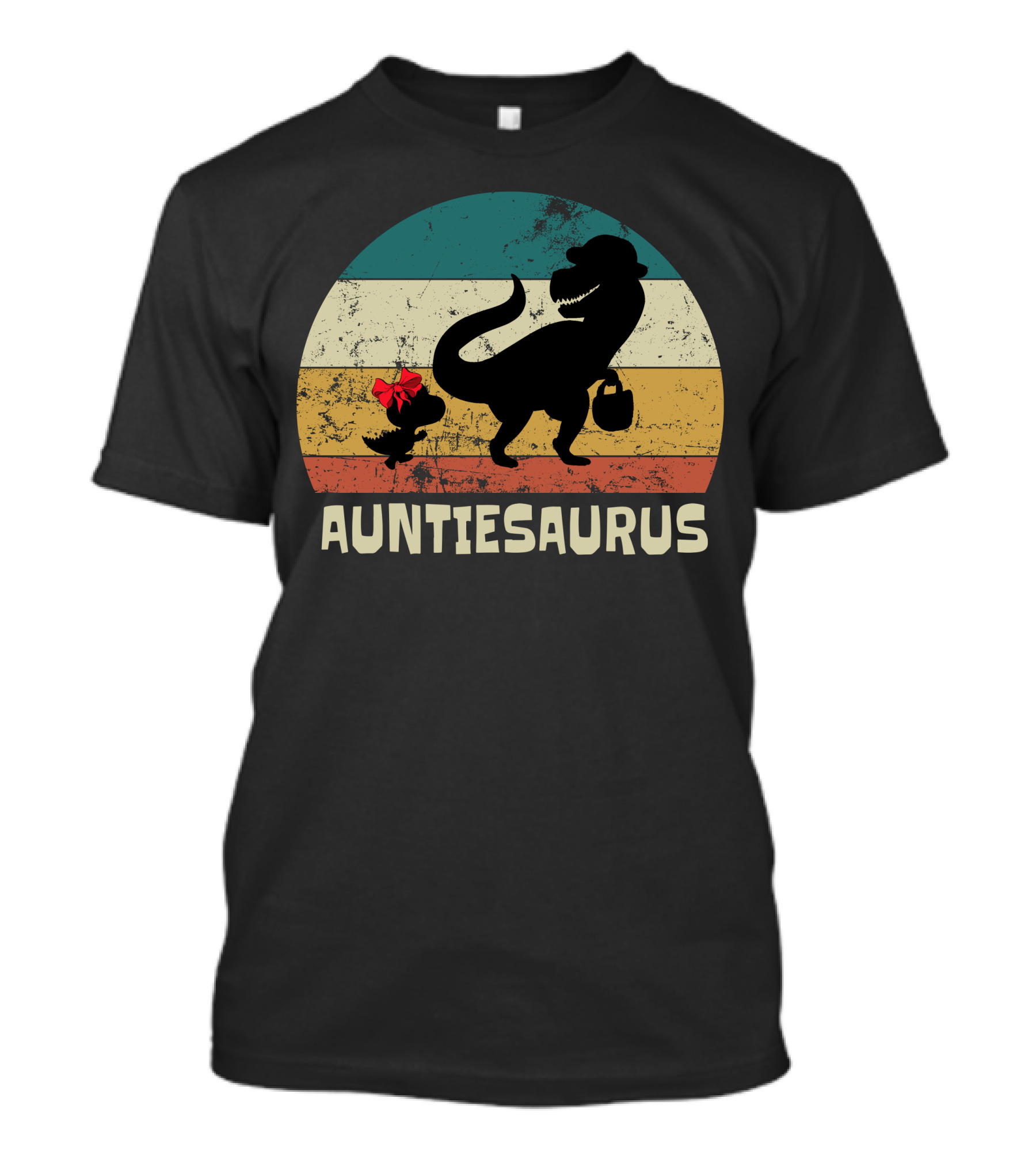 Auntiesaurus Dinosaur Silhouette With Retro Sunset Background T-Shirt