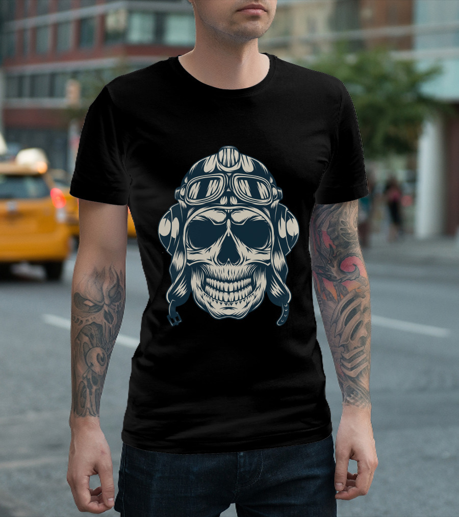 Aviation Skull with Pilot Goggles and Helmet T-Shirt