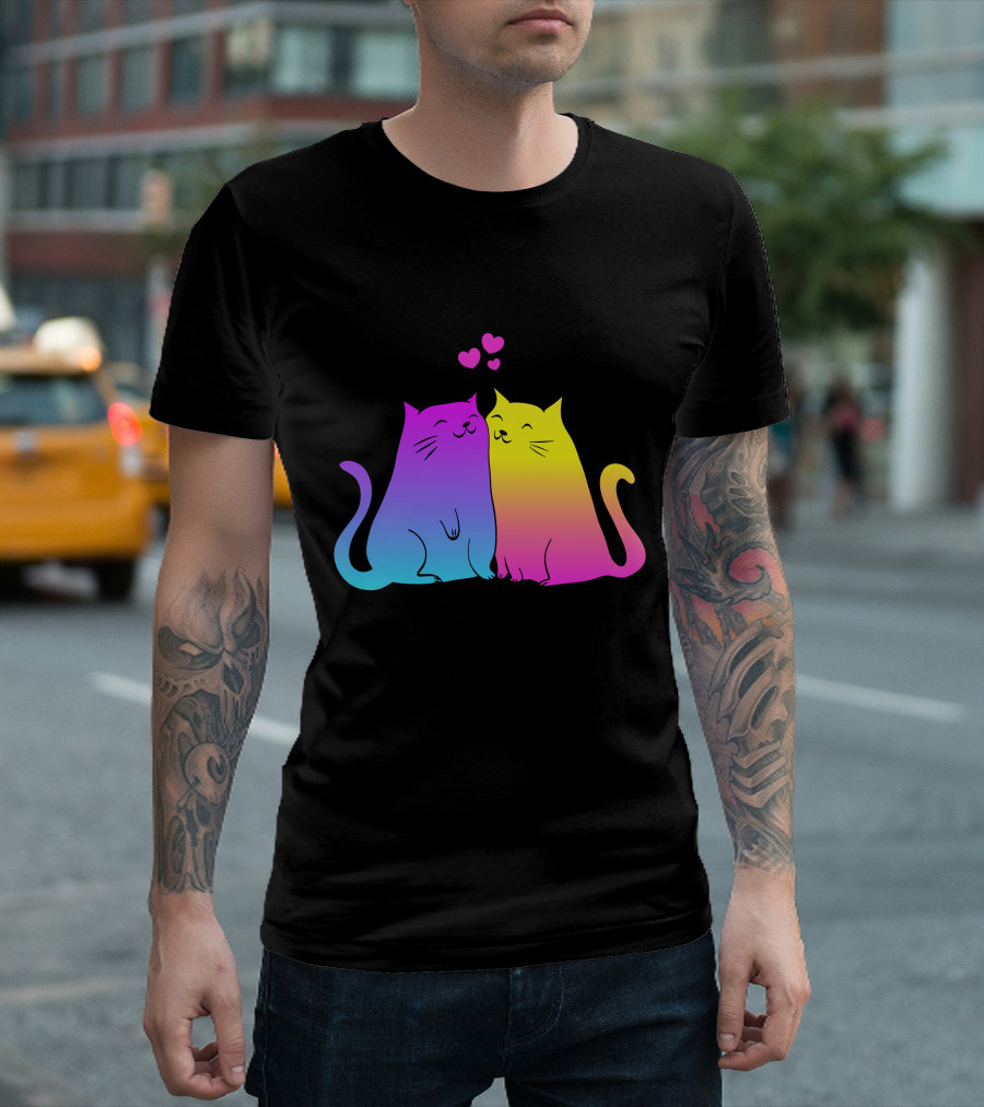 Rainbow Cats In Love Hearts T-Shirt