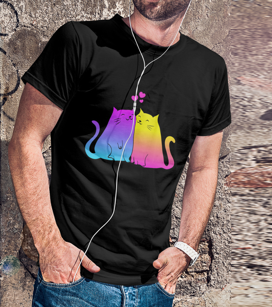 Rainbow Cats In Love Hearts T-Shirt