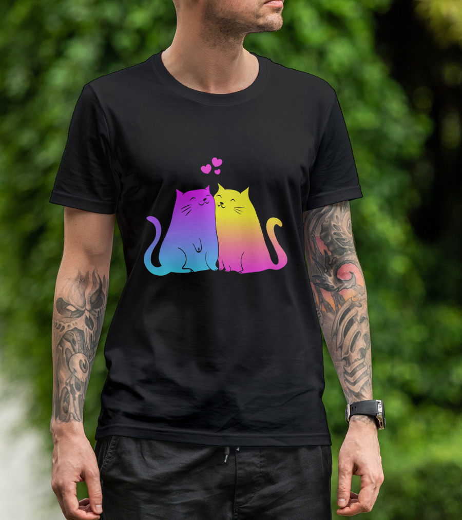 Rainbow Cats In Love Hearts T-Shirt