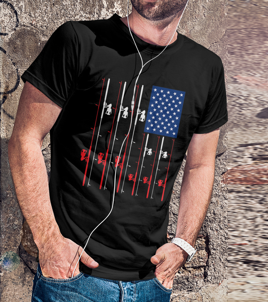 Fishing Rods American Flag Cute Fish Hunting USA T-Shirt