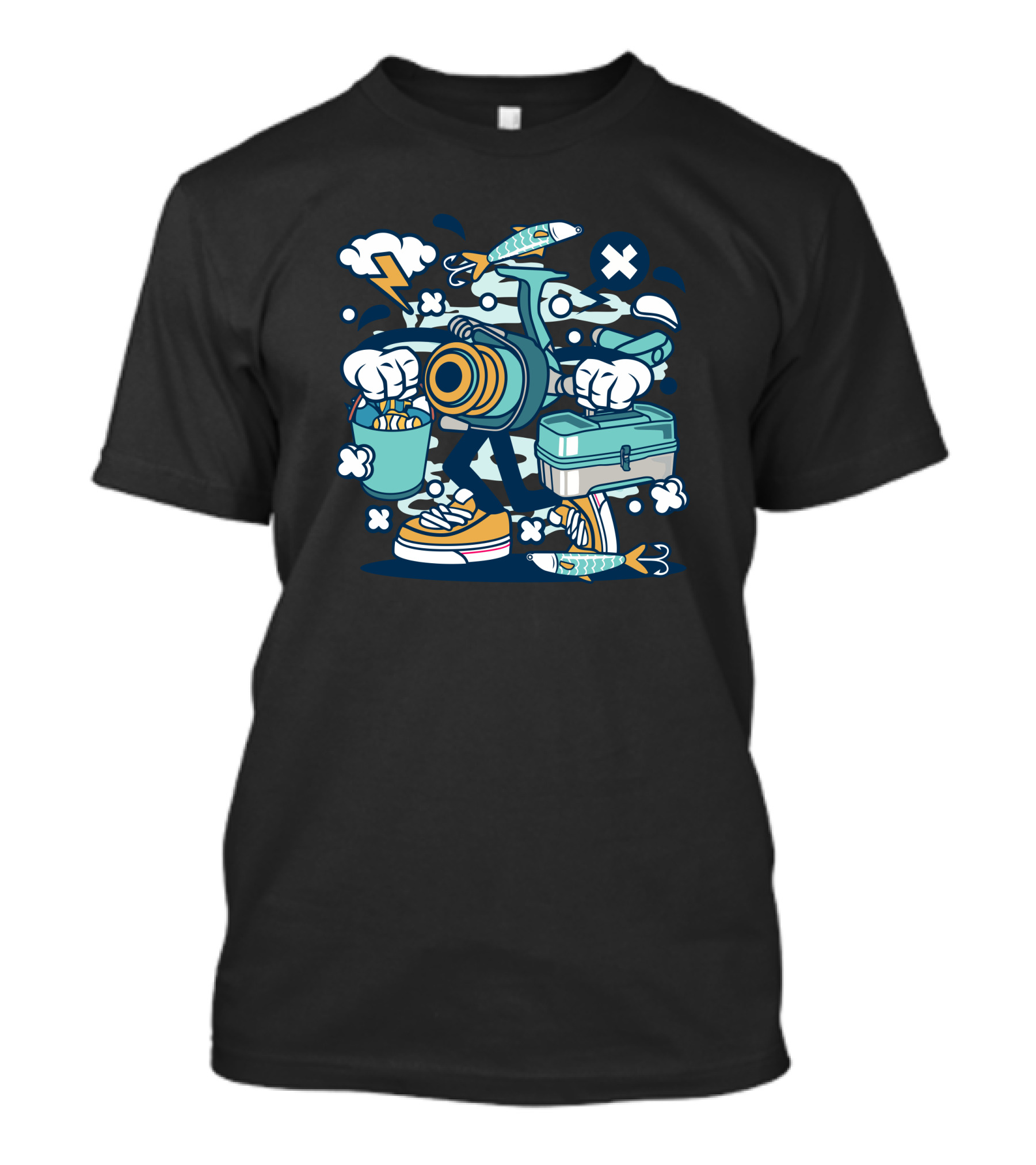 Fishing Tools Clouds Lightning Sneakers Fish Tubes Cross T-Shirt