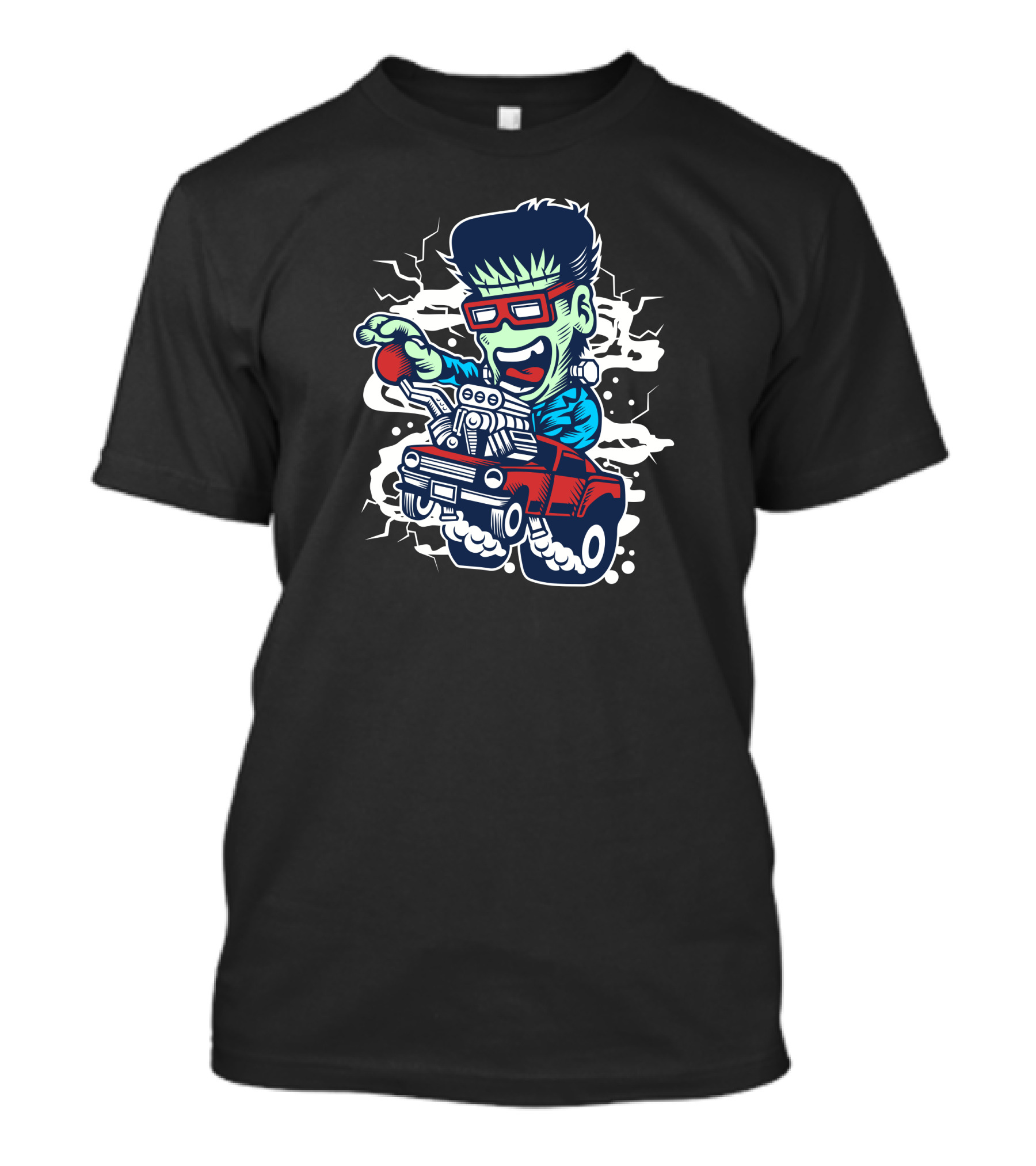 Frank Race Monster Driving Hot Rod Cartoon T-Shirt