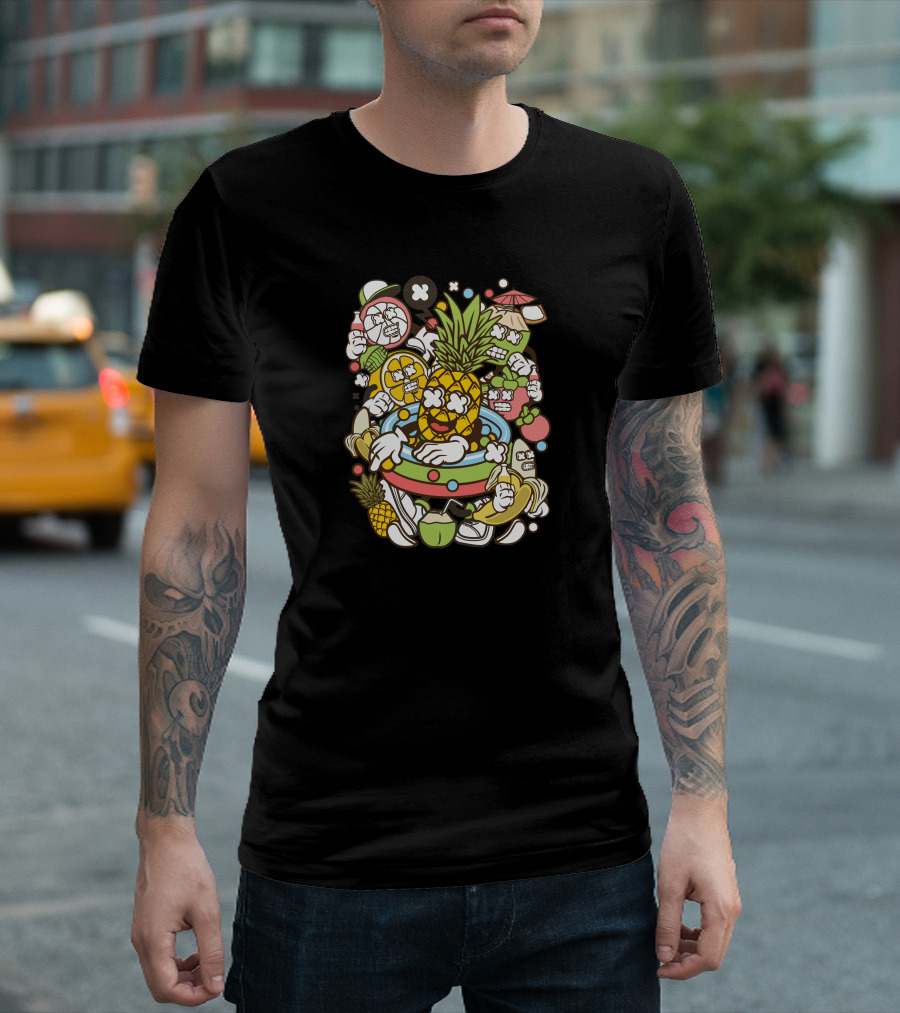 Fruit Party Pineapple Celebration with Tropical Characters T-Shirt