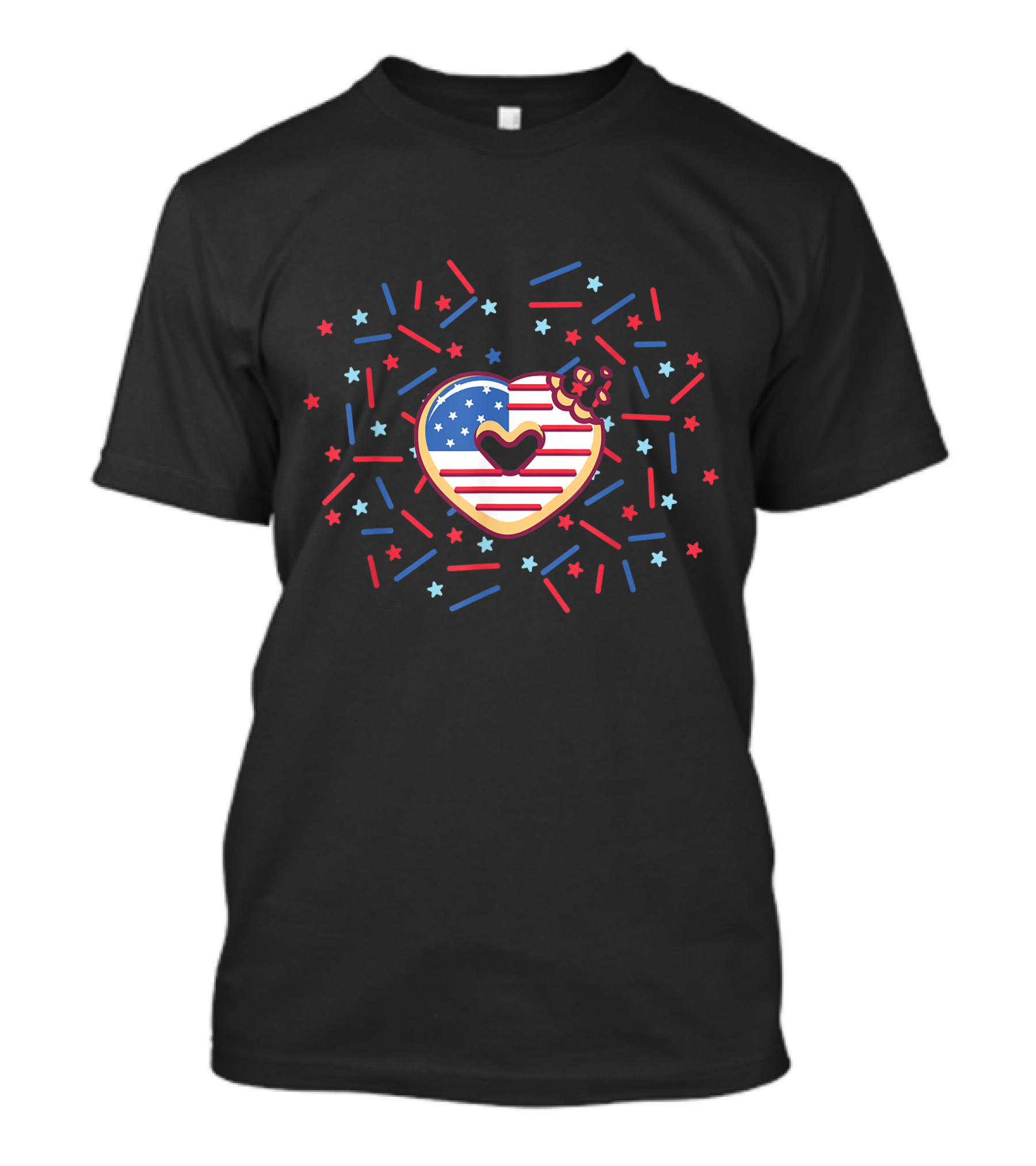 Funny 4th Of July Doughnut America Flag Heart USA Patriotic T-Shirt