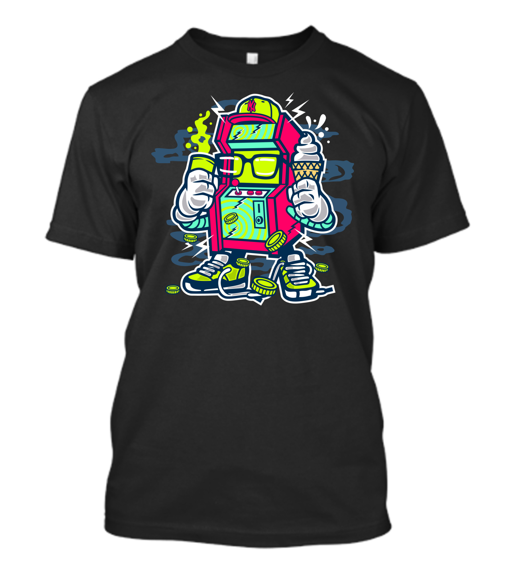 Game Machine Arcade Neon Coins Lightning Cap Sneakers Ice Cream Vibes T-Shirt