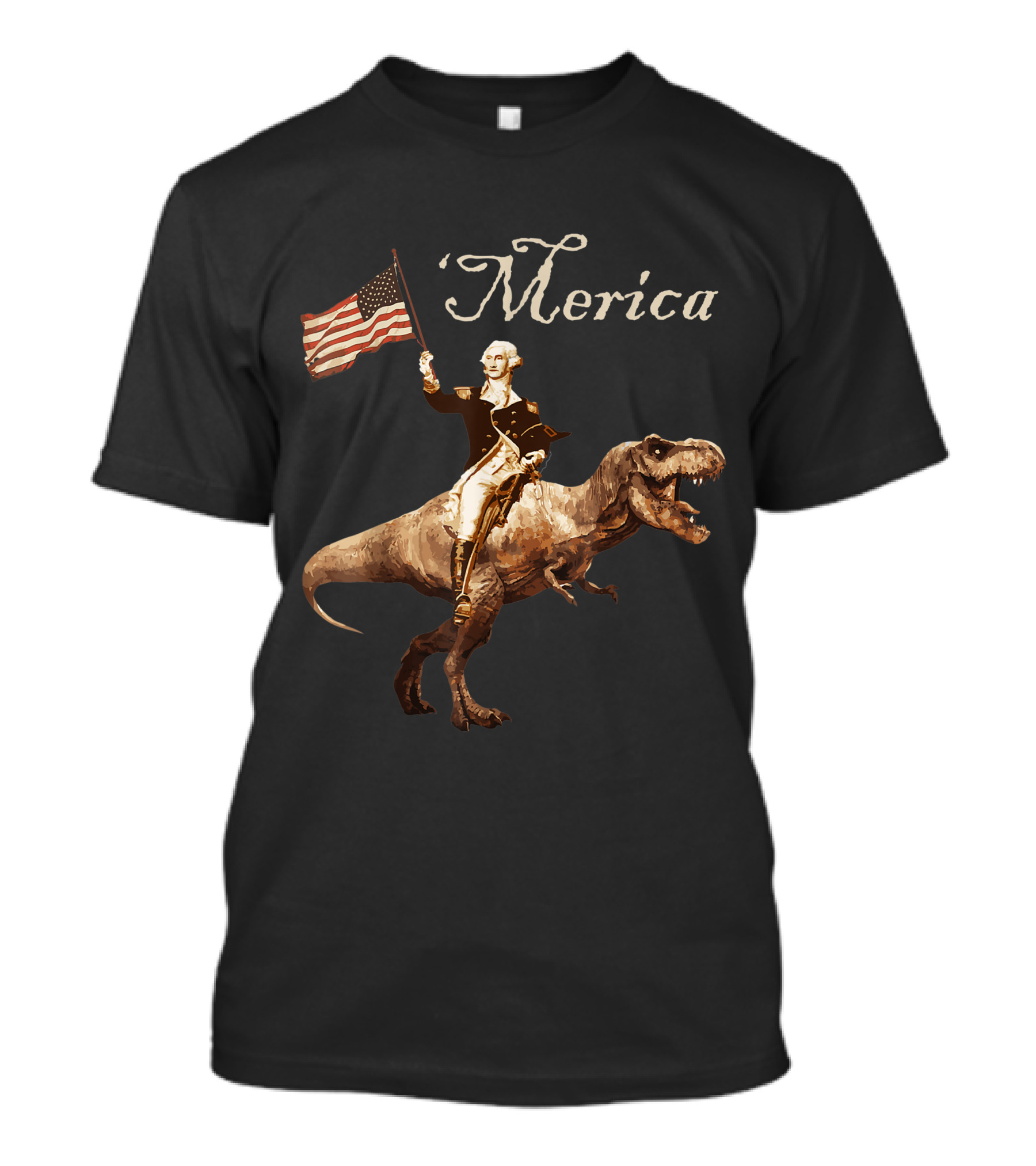 George Washington Riding Tyrannosaurus Rex 'Merica Vintage Flag Iconic T-Shirt
