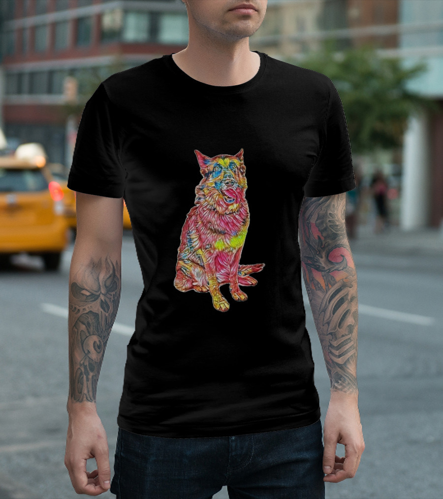 German Shepherd Dog Psychedelic Colors Sitting T-Shirt