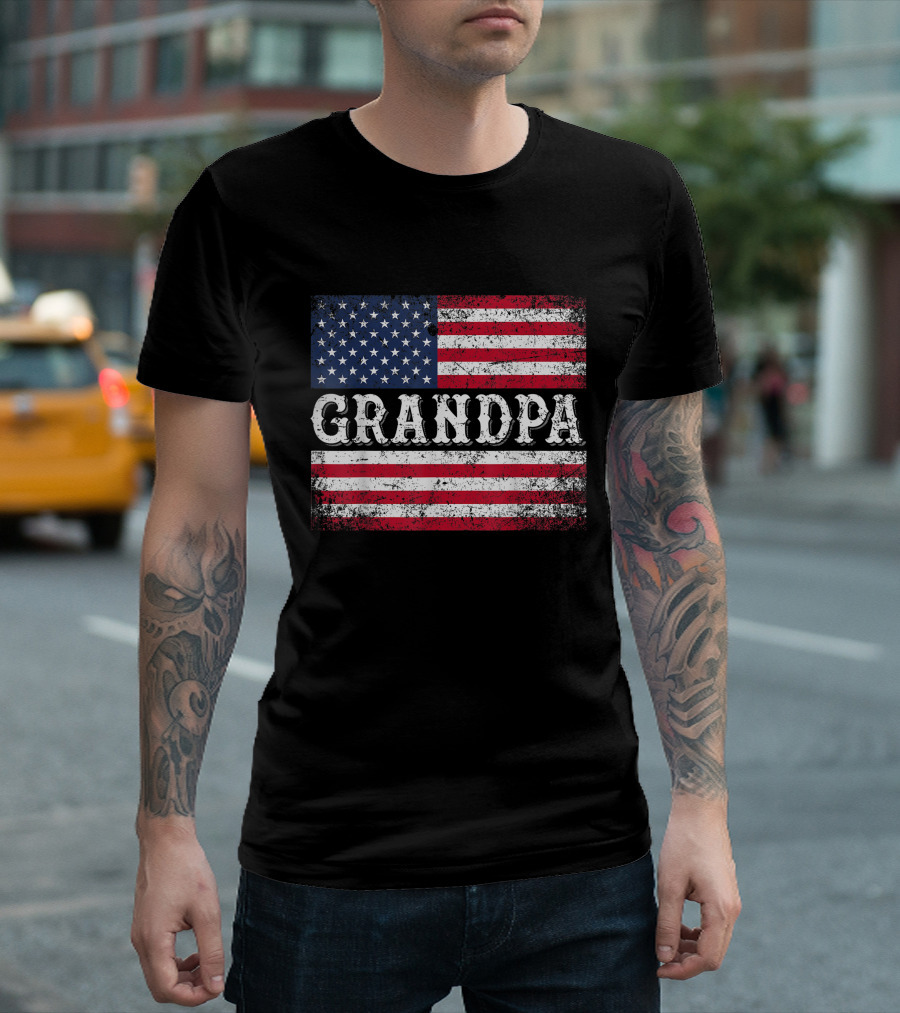 Grandpa Vintage USA Flag Patriotic Fourth Of July T-Shirt