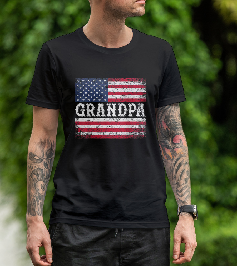 Grandpa Vintage USA Flag Patriotic Fourth Of July T-Shirt
