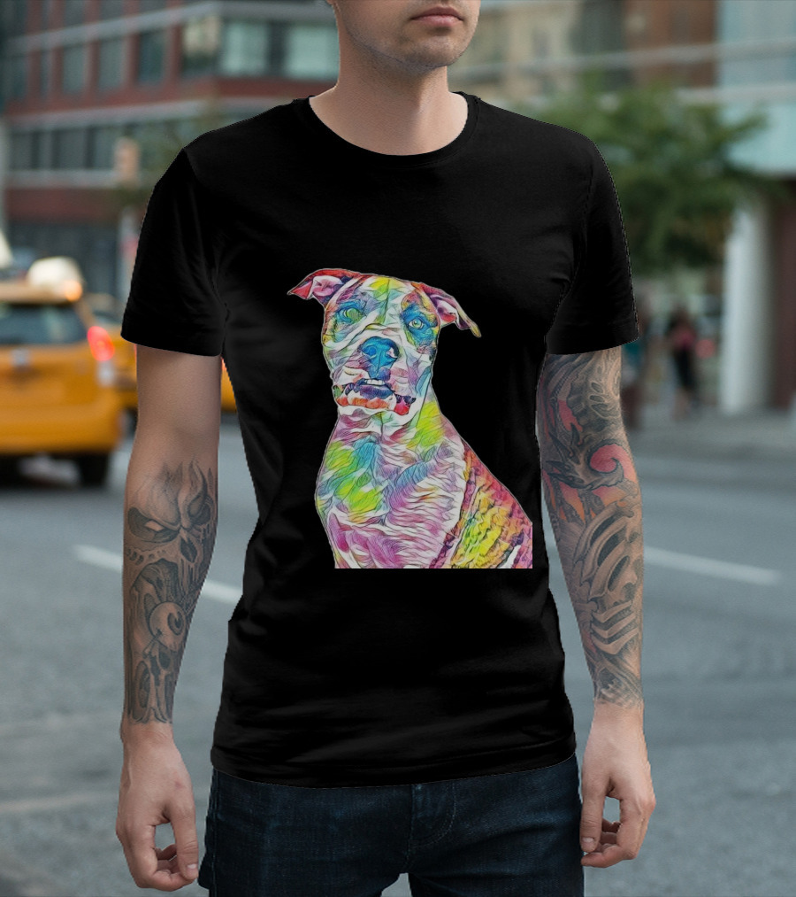 Colorful Head Shot Of An American Staffy Dog T-Shirt
