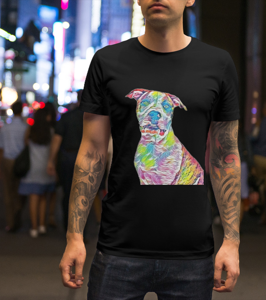 Colorful Head Shot Of An American Staffy Dog T-Shirt