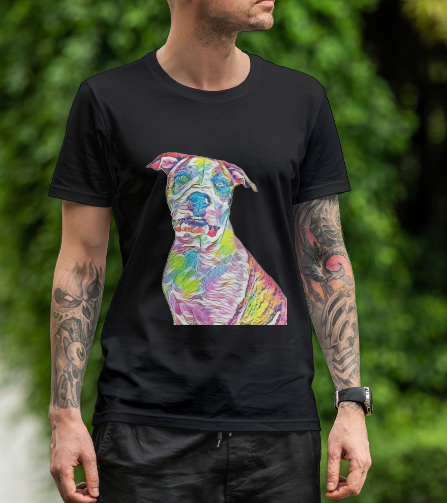 Colorful Head Shot Of An American Staffy Dog T-Shirt