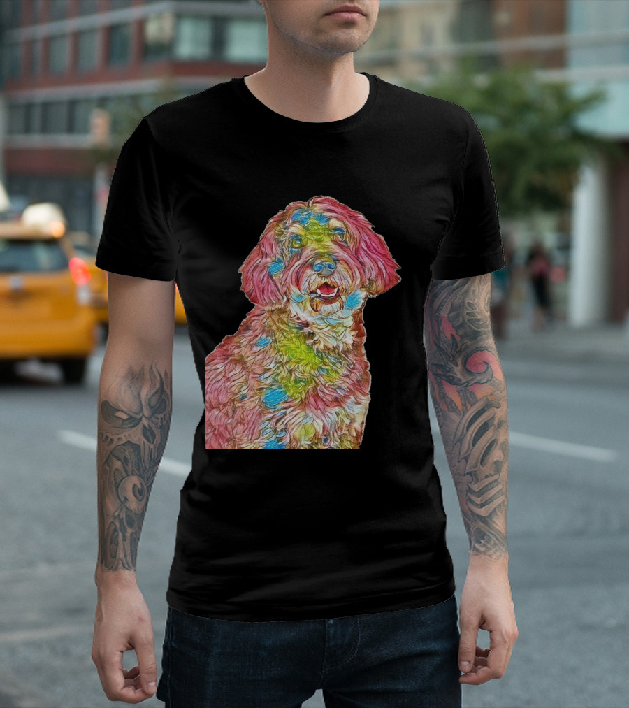 Head Shot Of Colorful Poodle Mix Breed T-Shirt