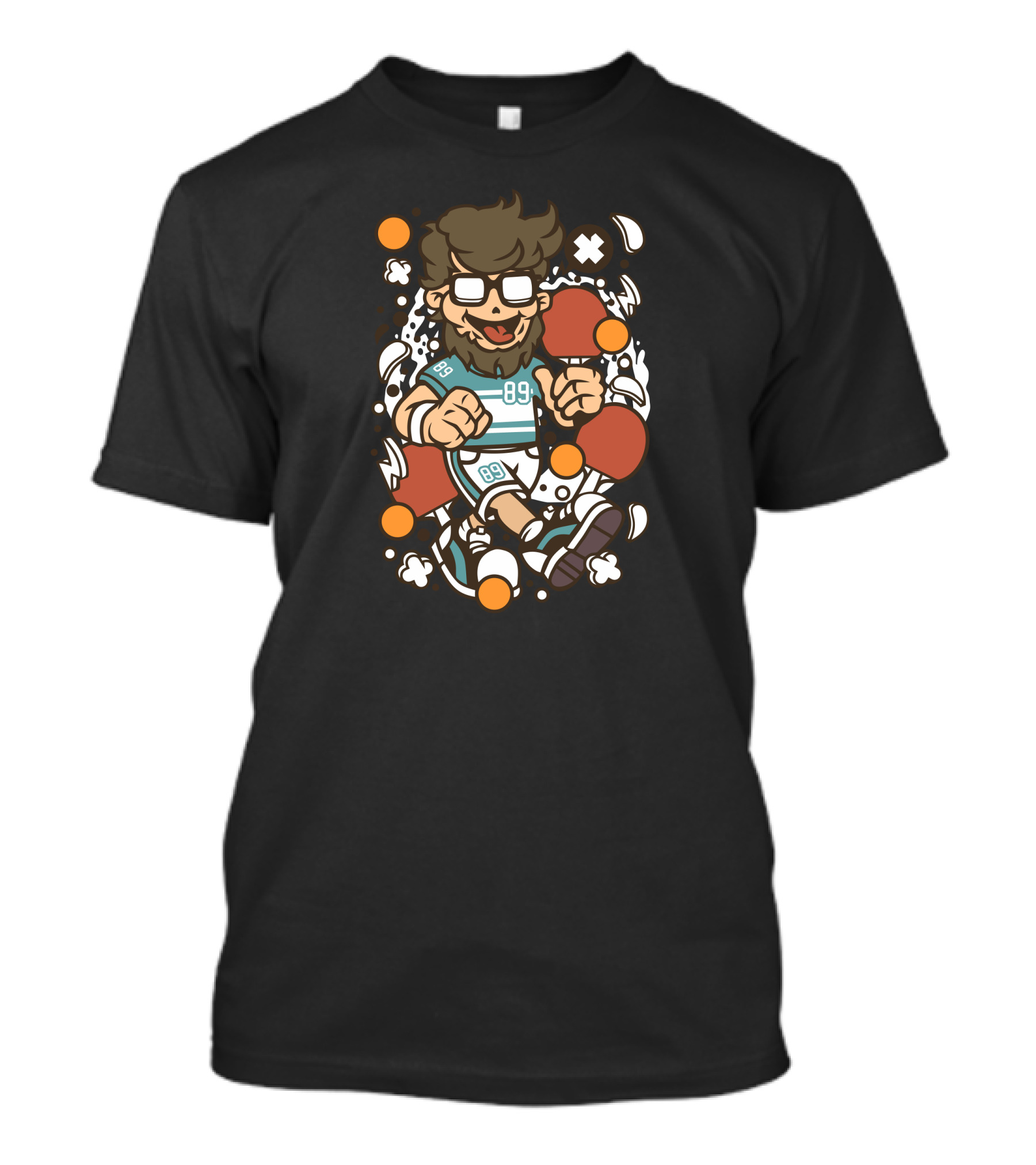 Hipster Ping Pong Player 89 Enthusiast With Glasses And Beard T-Shirt