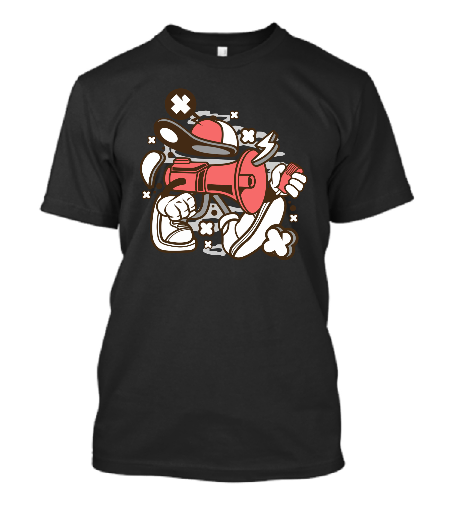 Horn Speaker Cartoon Character With Sneakers And Cap T-Shirt