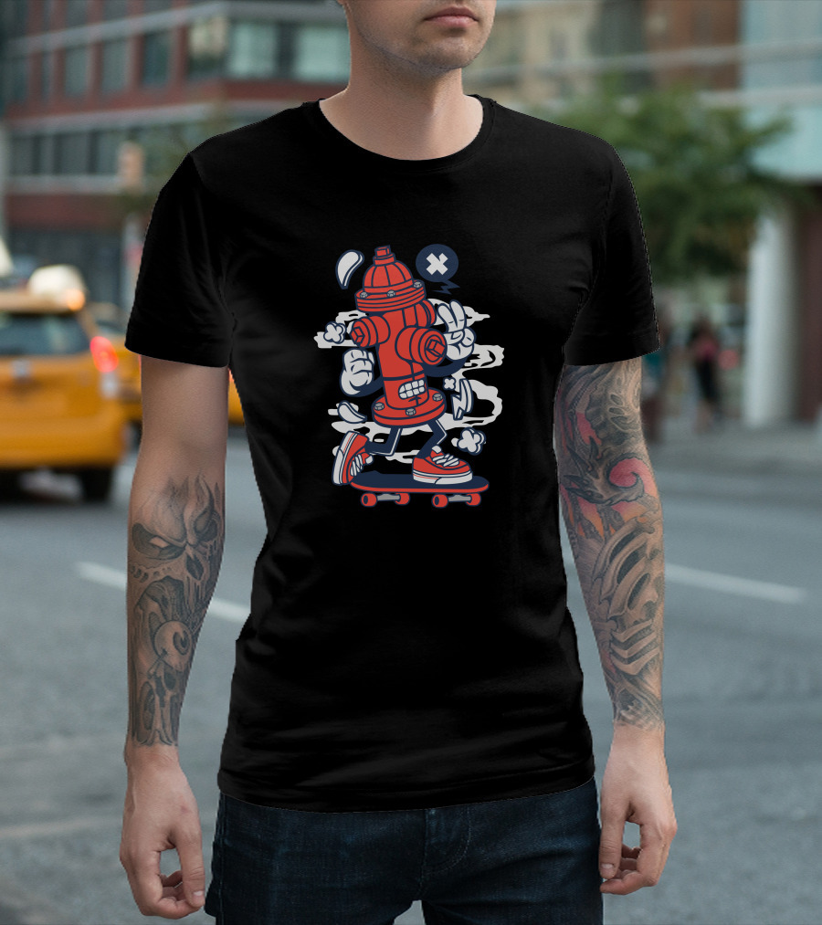 Skateboarding Fire Hydrant Cartoon with Gloves and Sneakers T-Shirt