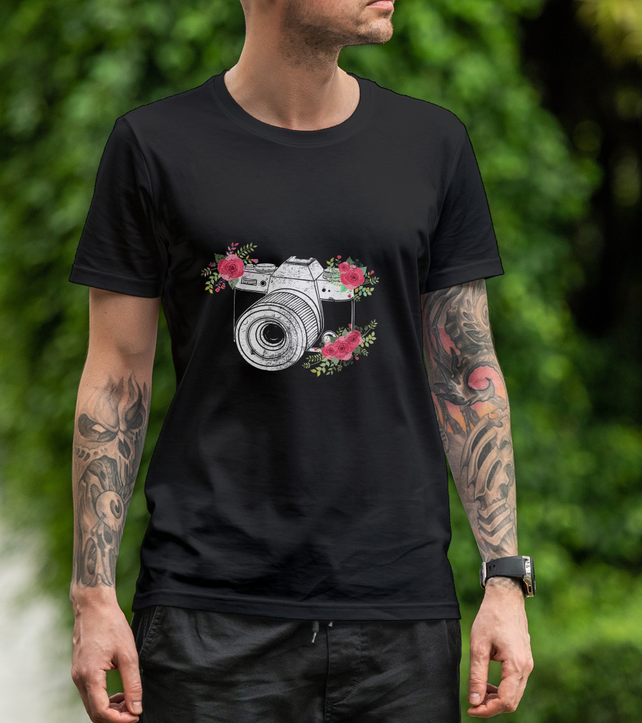 I May Snap At Any Moment Floral Camera T-Shirt