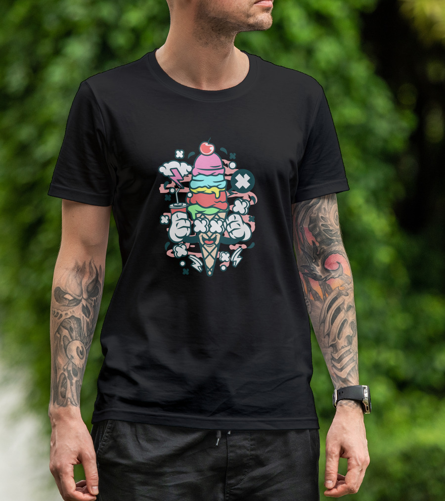 Ice Cream Lightning Bolt Cherry Clouds T-Shirt