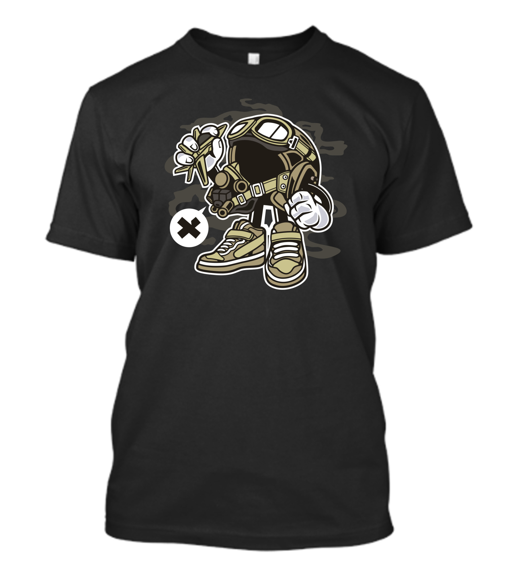 Jet Fighter Pilot Helmet With Sneaker Feet And Fighter Jet In Hand T-Shirt
