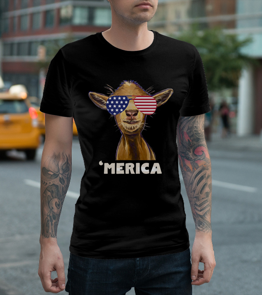 'Merica Patriotic Goat July 4th USA Shades T-Shirt