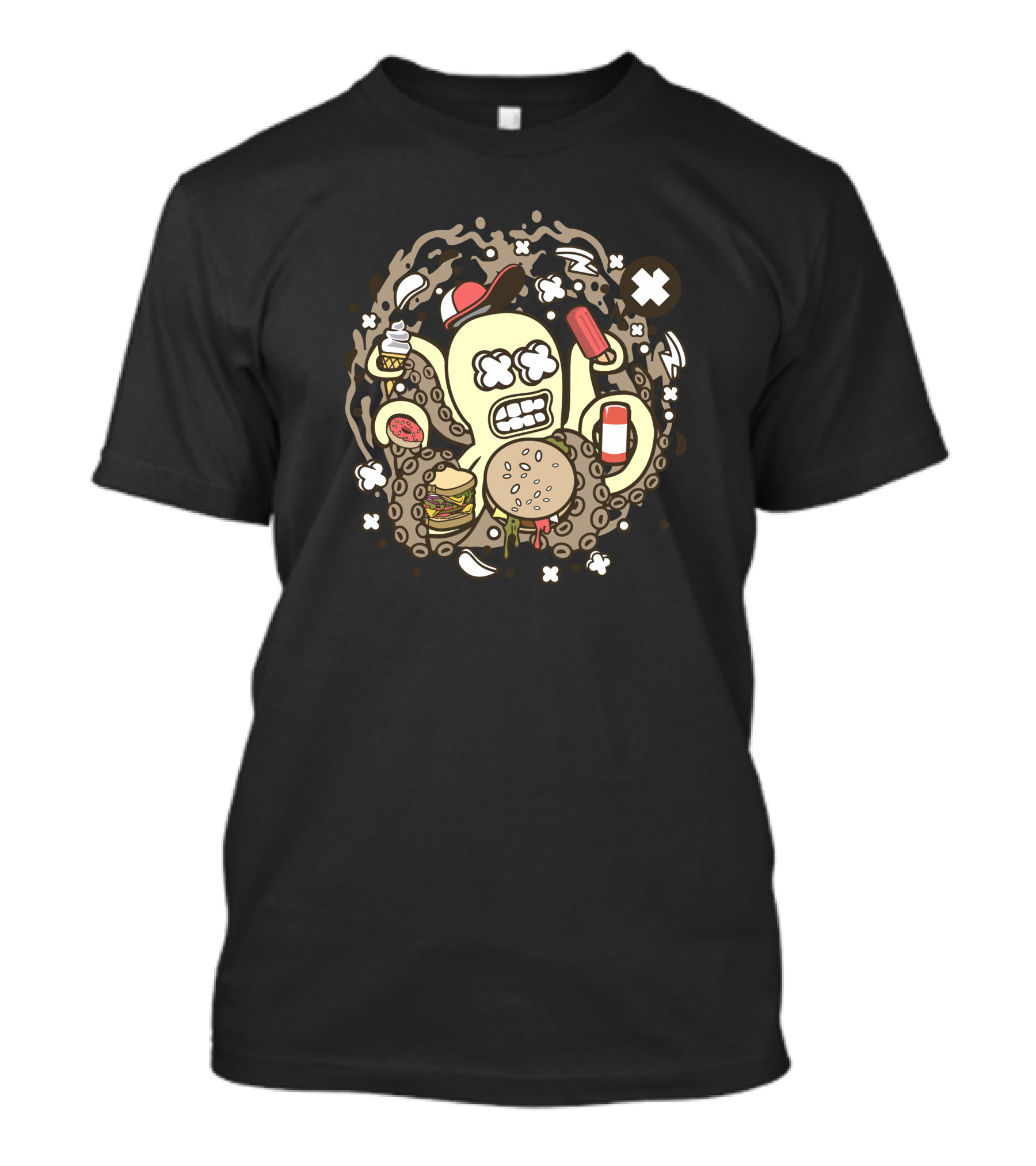 Junk Food Octopus Ice Cream Hot Dog Hamburger Pizza Soda Explosion T-Shirt
