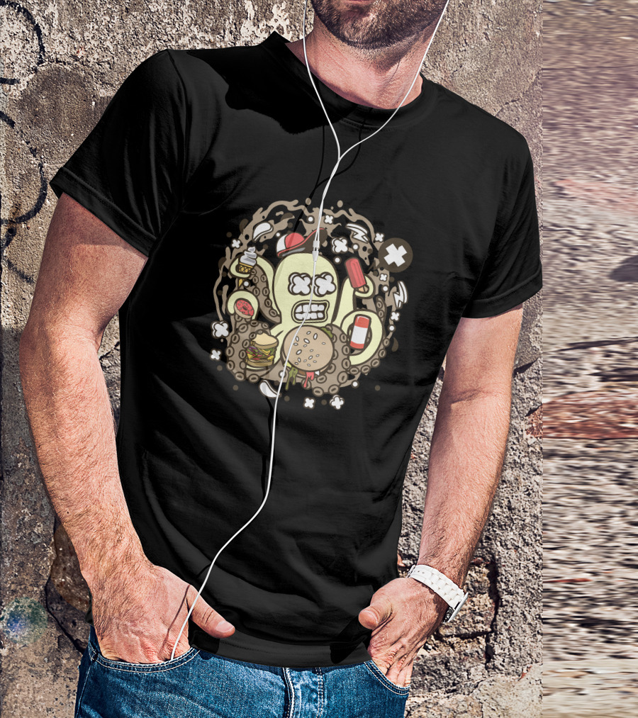 Junk Food Octopus Ice Cream Hot Dog Hamburger Pizza Soda Explosion T-Shirt