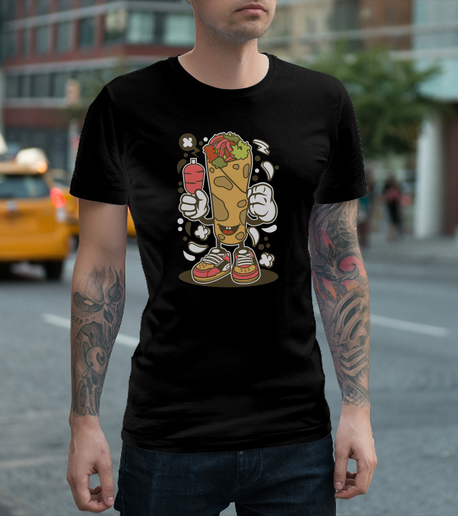 Kebab Cartoon Character with Sneakers and Sauce T-Shirt