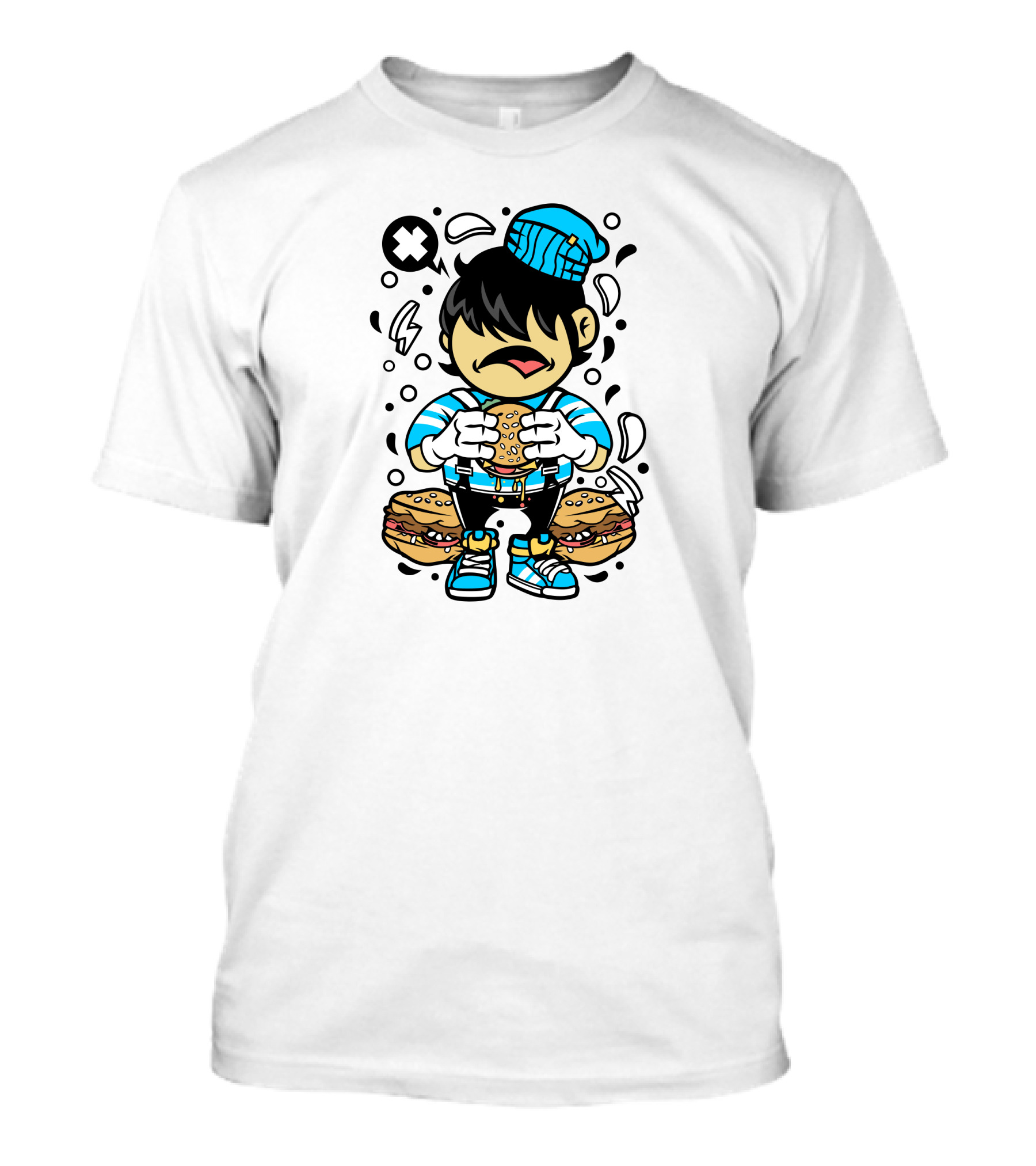 Kid Burger Cartoon Character With Beanie And Sneakers T-Shirt