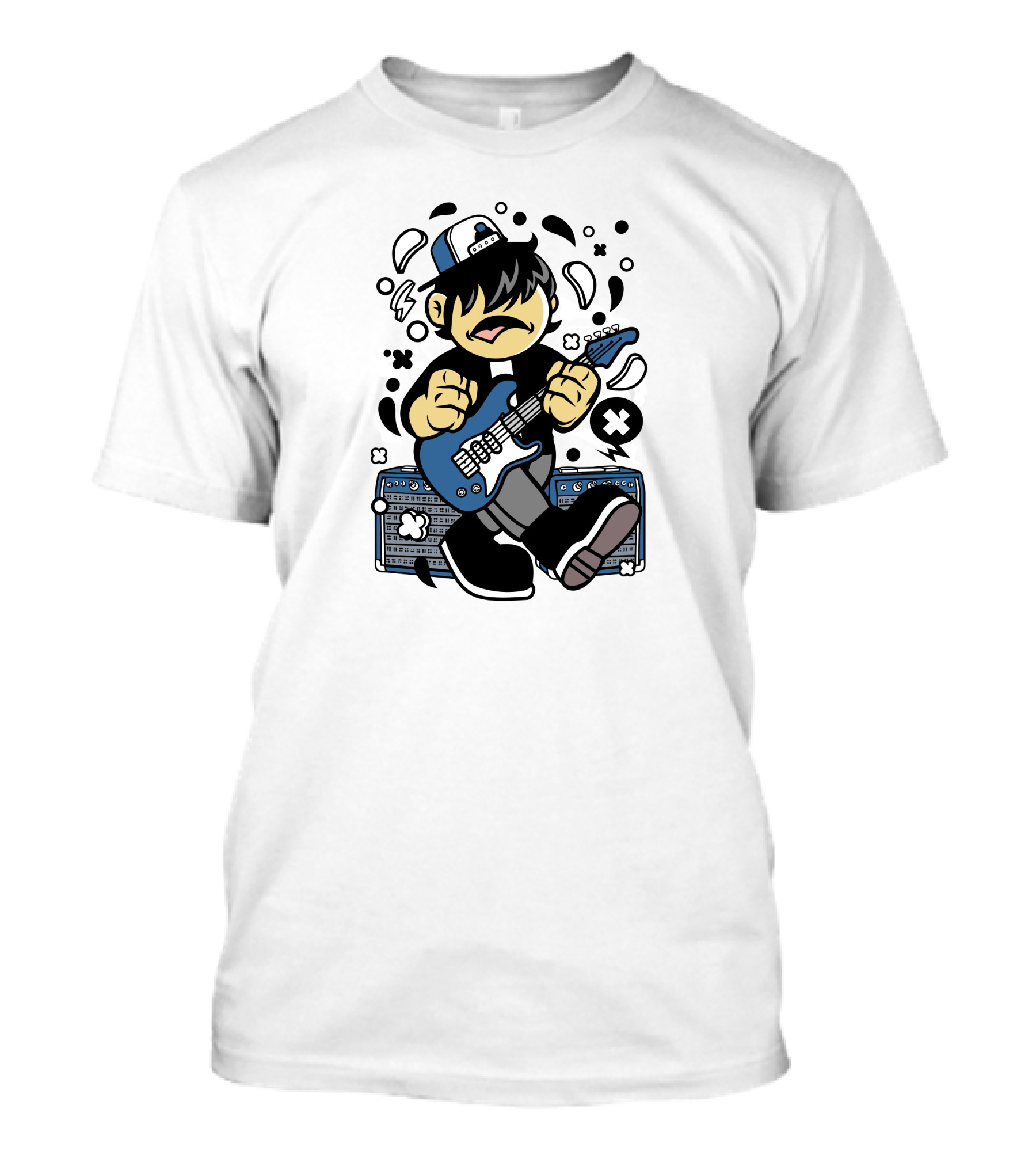 Kid Rockstar Blue Guitar With Cap And Amplifiers T-Shirt