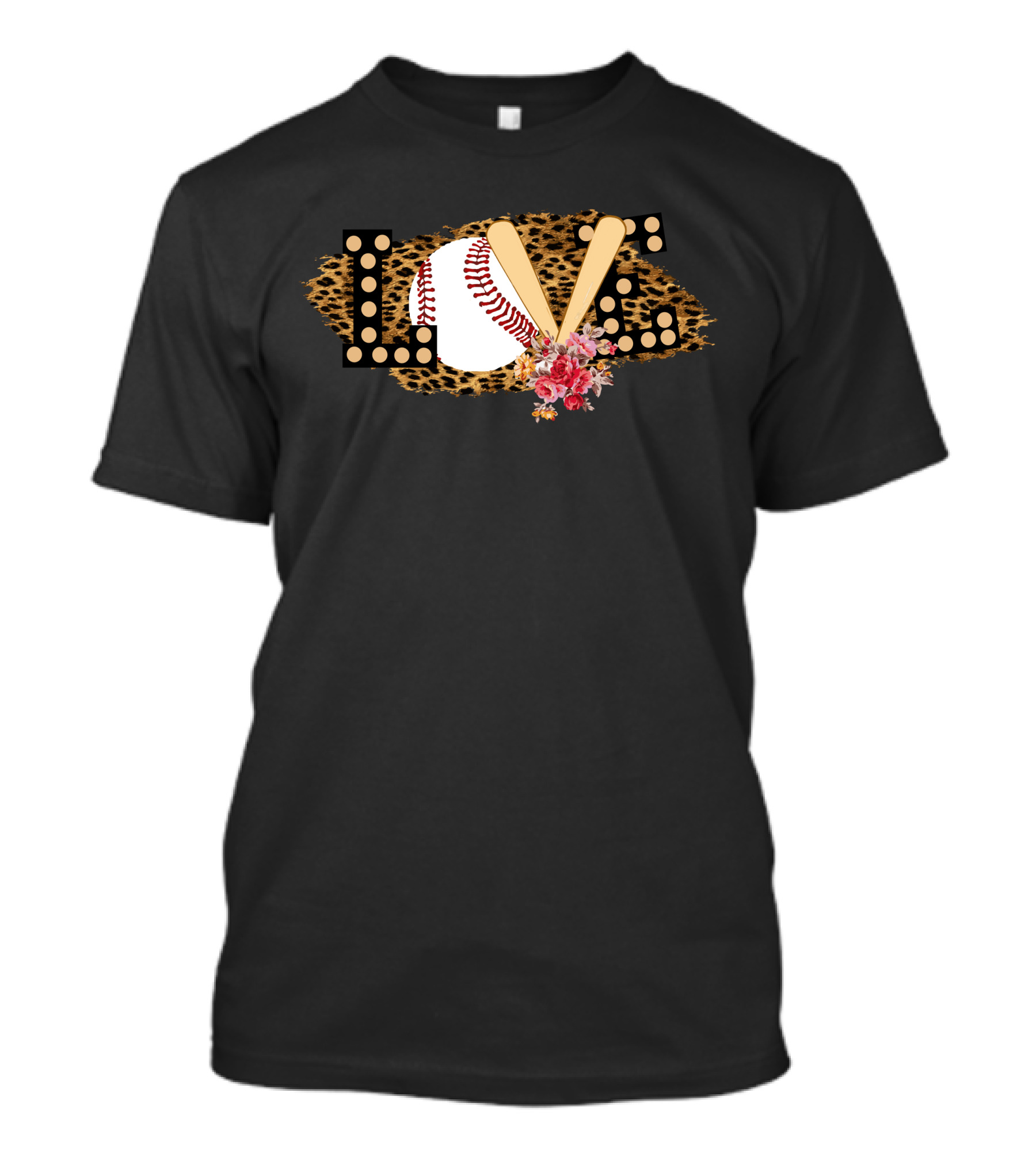 LOVE Baseball Leopard Print Floral Bat And Ball T-Shirt