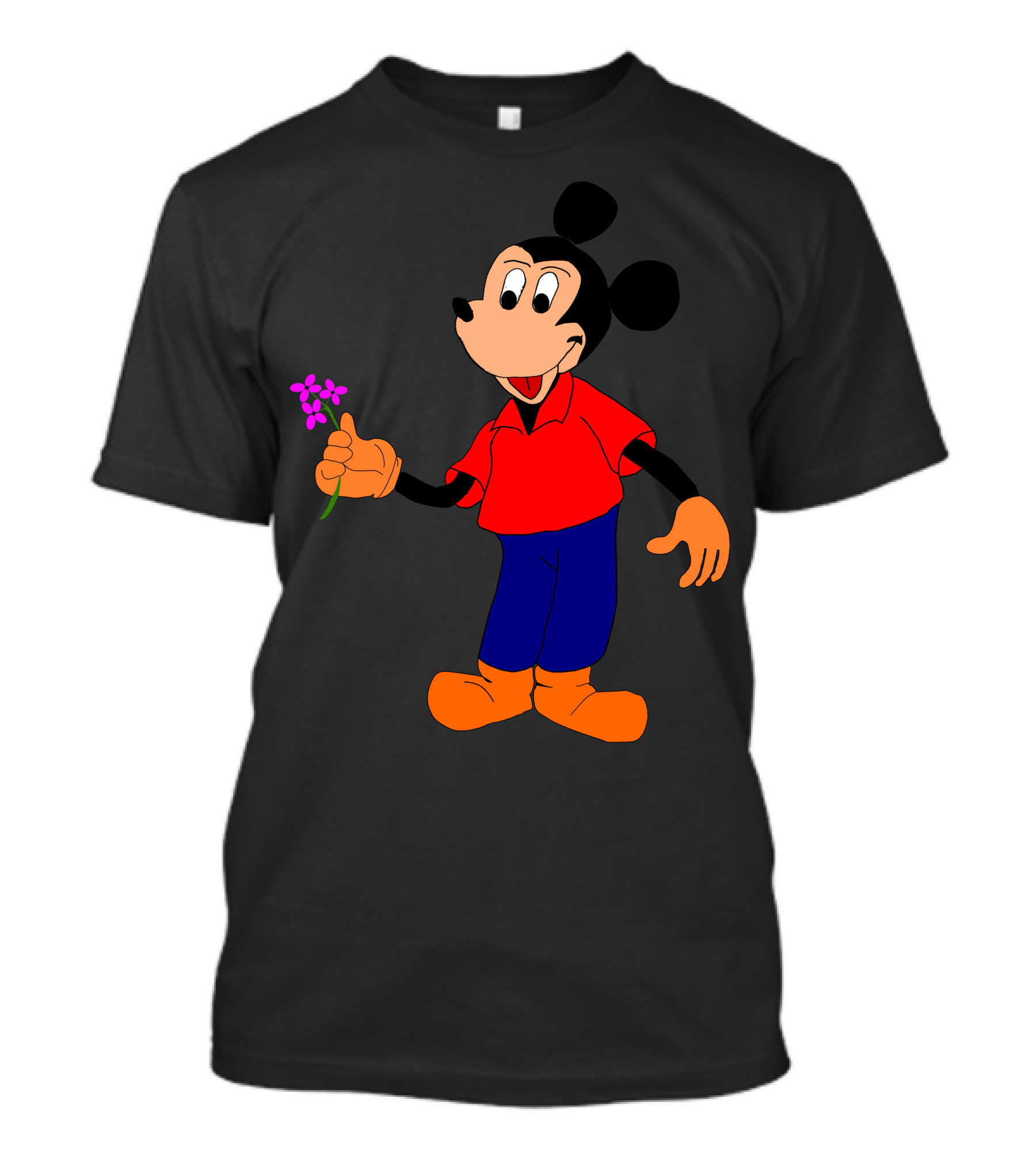 Micky Mouse Red Shirt Holding Purple Flower T-Shirt