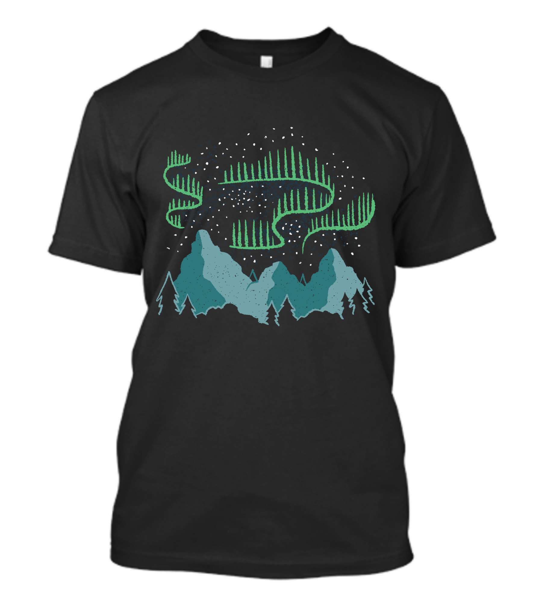 Northern Lights Starry Night Over Mountains And Forest T-Shirt