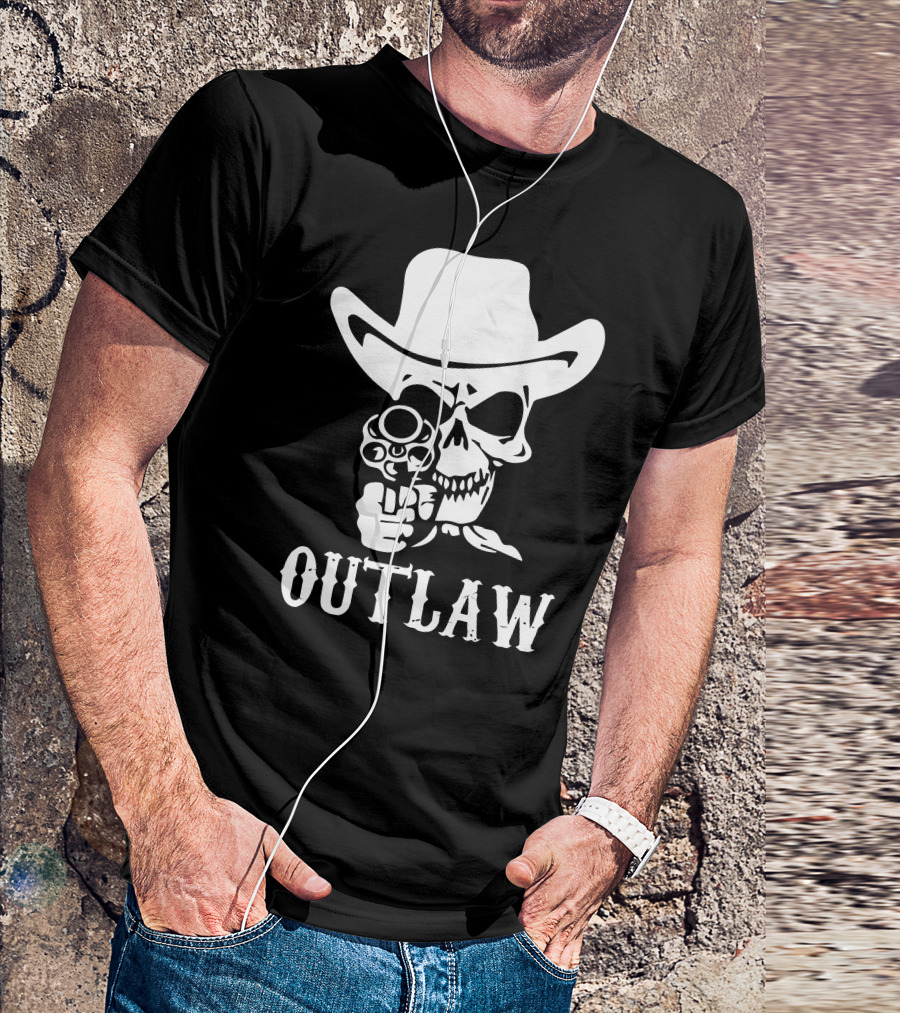 Outlaw Cowboy Skull With Hat And Gun T-Shirt