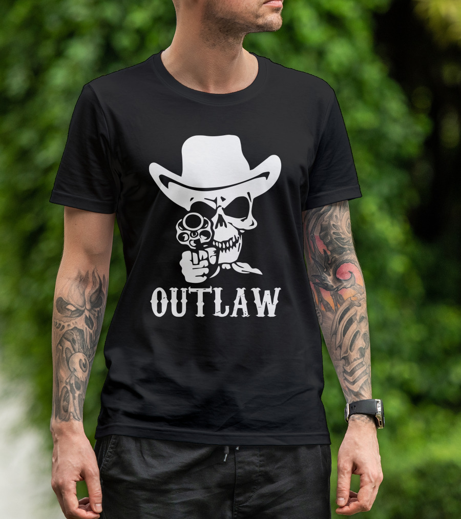 Outlaw Cowboy Skull With Hat And Gun T-Shirt